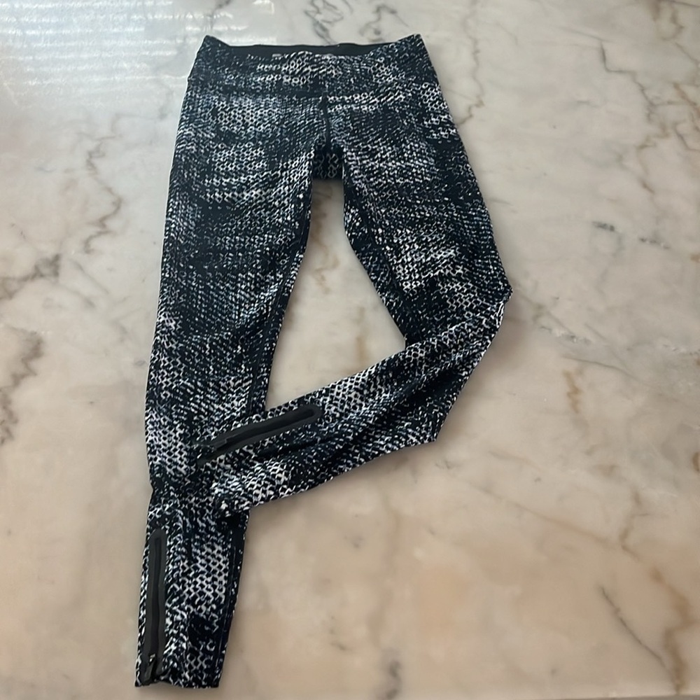 Dkny Sport Abstract Print Zippers Sides Leggings Blue Black Size XS